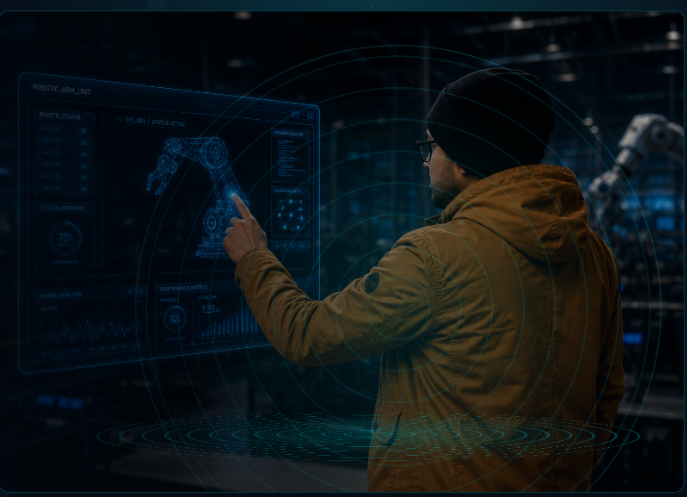 Sagar Debnath interacting with a futuristic screen